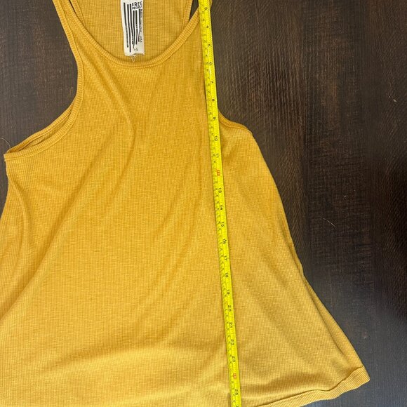 Free People Mustard Yellow Ribbed Racerback Tank Top Women’s Size Large - Picture 4 of 5